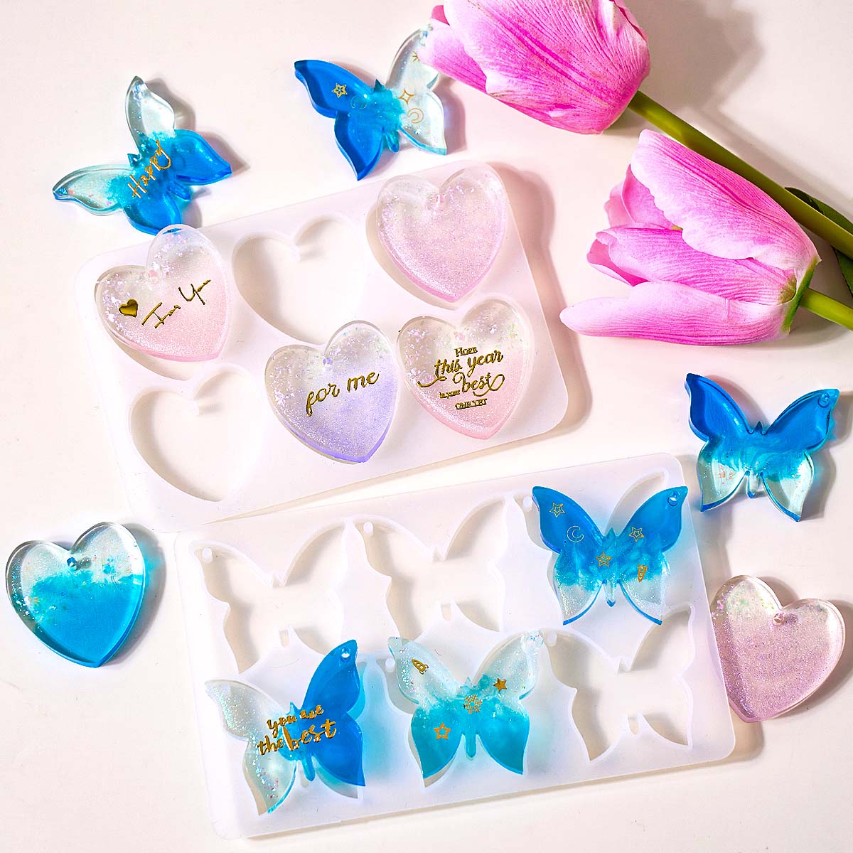 Resin Art Keychain - 6개의 구멍이 있는 귀걸이 실리콘 몰드