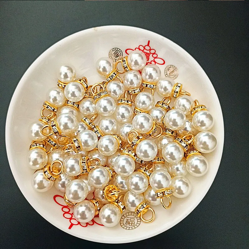 Resin Art Gift For Anniversary - 30Pcs 라운드 진주 다이아몬드 펜던트 골드
