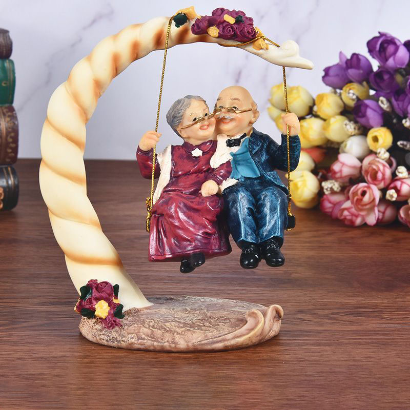 Resin Art Gift For Anniversary - 중국식 스윙 노부부 레진 피규어 장식품