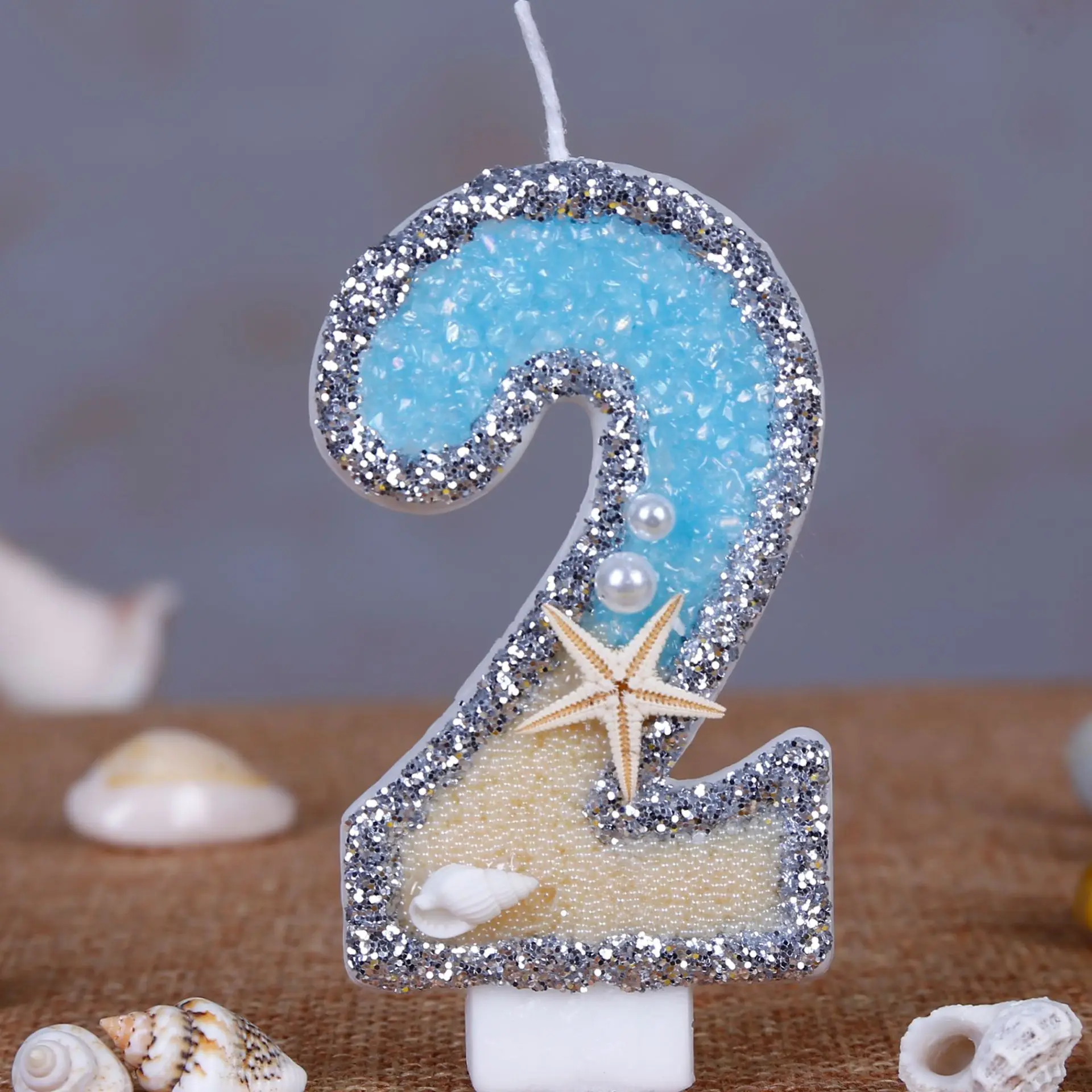 Resin Art Beach Theme - 0-9 번호 반짝이 양초 여름 해변