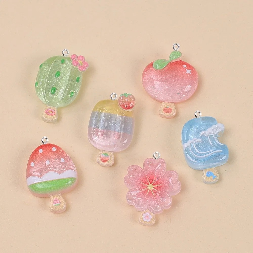 Resin Art Keychain - 10개 귀여운 여름 아이스크림 레진 펜던트