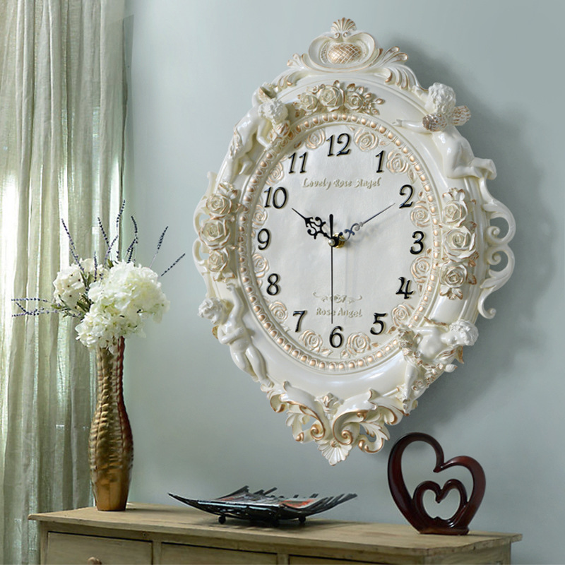 Resin Art Clock - 유럽풍 엔젤 벽시계 거실 크리에이티브 아트