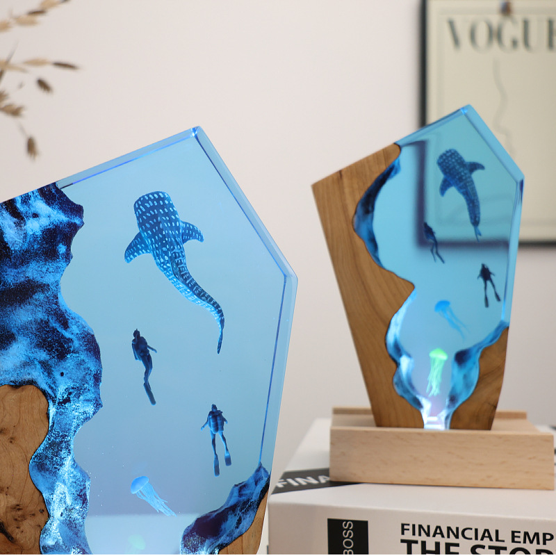 레진 동굴 고래 다이버 데스크탑 해파리 발광 장식품 창 - Resin Art Gift For Anniversary 리뷰 및 가격