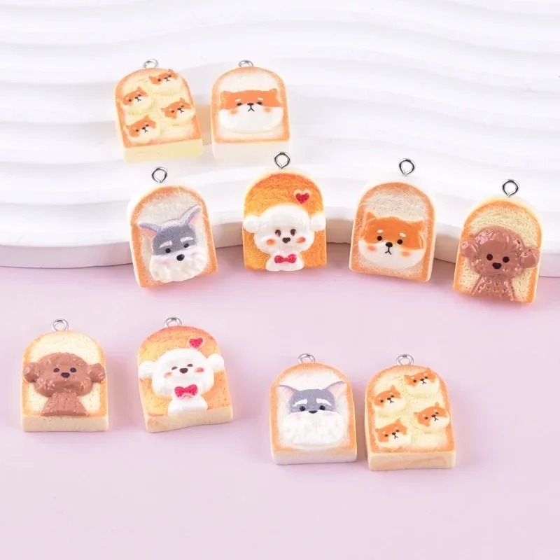 10Pcs 귀여운 토스트 개 수지 펜던트 만화 동물 참 - Resin Art Keychain 리뷰 및 가격