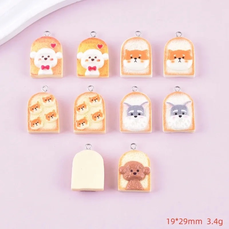 10Pcs 귀여운 토스트 개 수지 펜던트 만화 동물 참 - Resin Art Keychain 리뷰 및 가격
