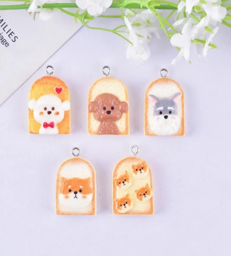 10Pcs 귀여운 토스트 개 수지 펜던트 만화 동물 참 - Resin Art Keychain 리뷰 및 가격
