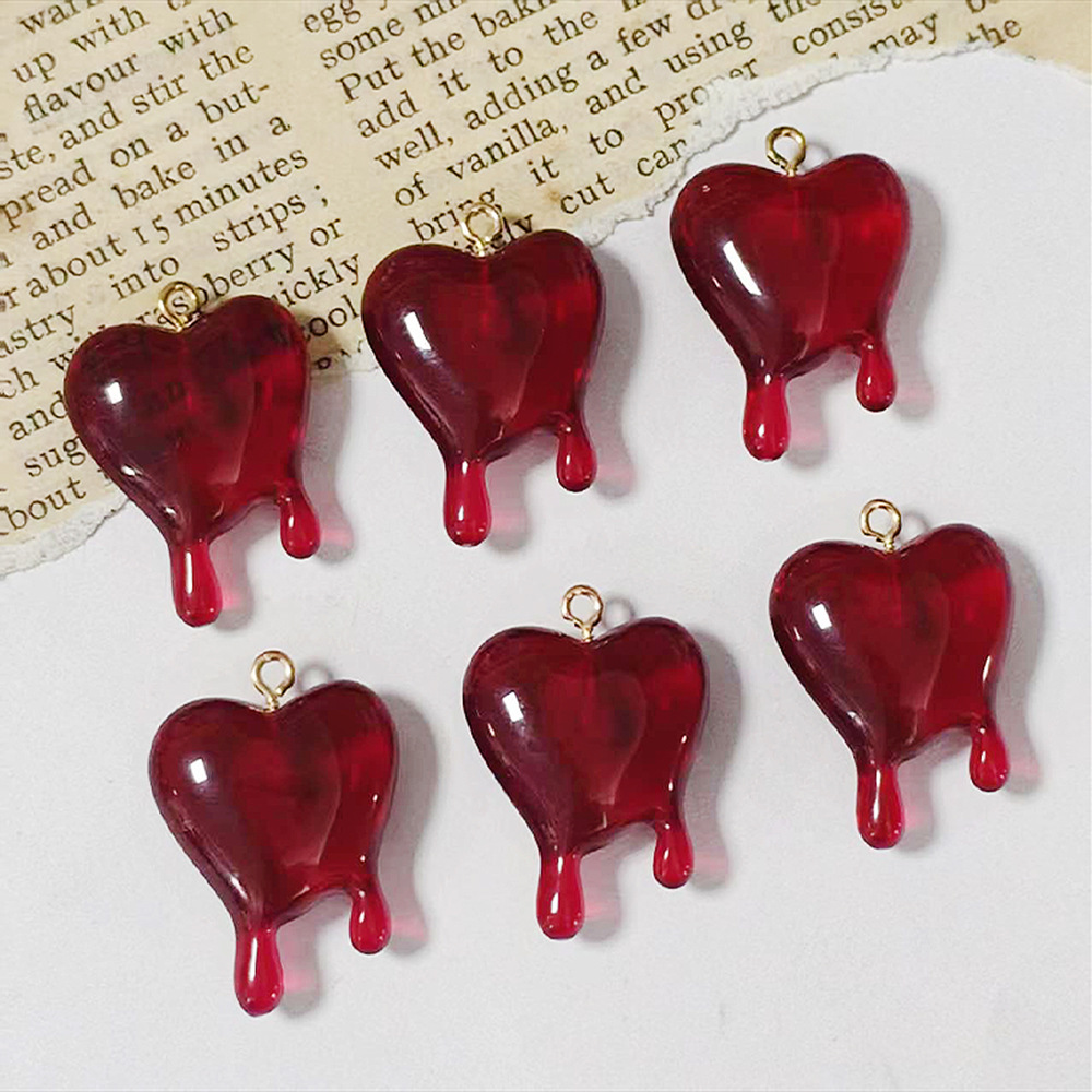 10pcs 드롭 블러드 하트 모양의 수지 참 DIY 귀 - Resin Art Keychain 리뷰 및 가격