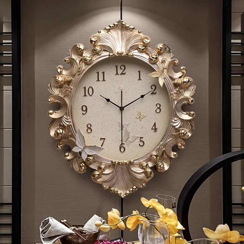 유럽 스타일 방 벽시계 클래식 골든 아트 레스토랑 시계 - Resin Art Clock 리뷰 및 가격