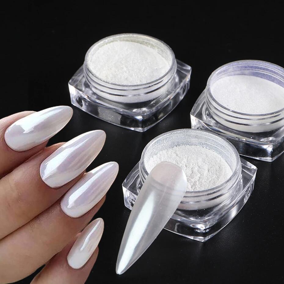 달빛 진주 흰색 손톱 반짝이 먼지 크롬 오로라 흰색 파 - Pearl Powder Resin 리뷰 및 가격